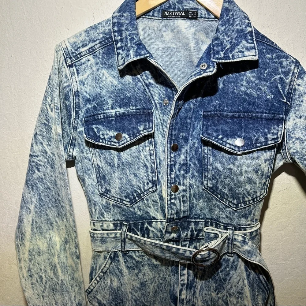 Nasty Gal Acid Wash Long Sleeve Denim Boilersuit Size 4 - Picture 7 of 9